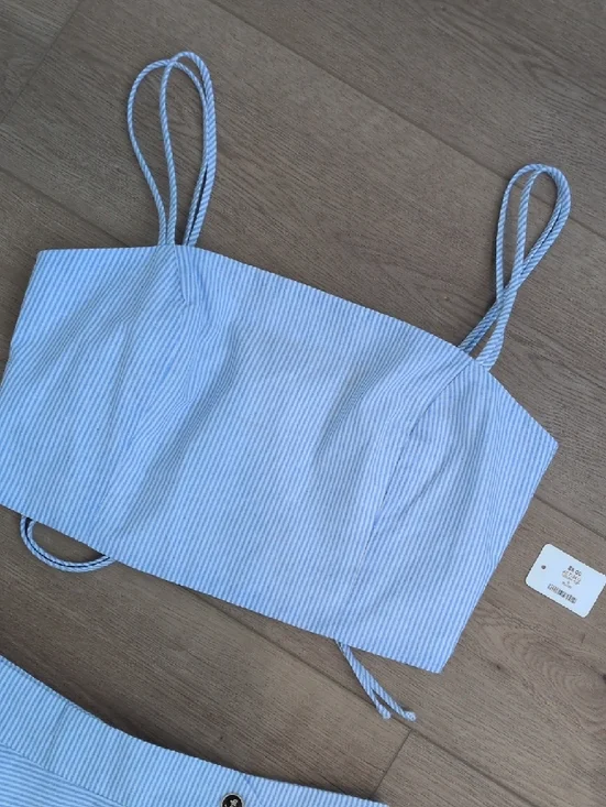 Light Blue Striped Maxi Skirt & Top- Classic A-Line Summer Style - Picture 2 of 8